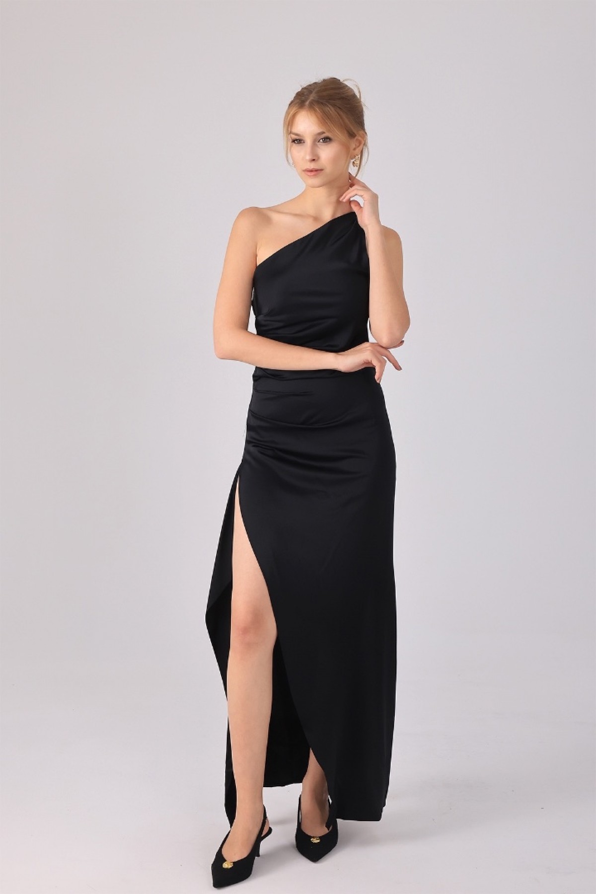 Noir Élégance Black Satin Dress