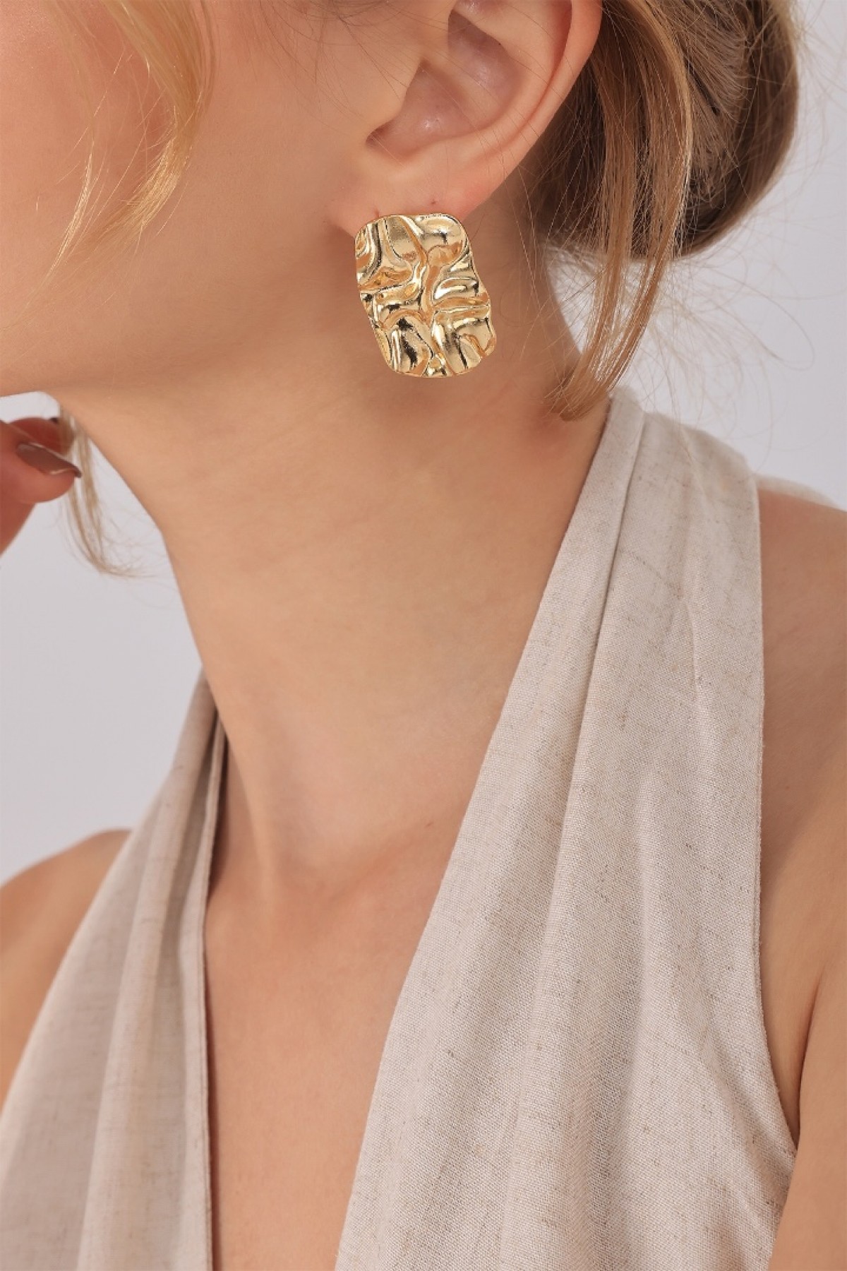Gold Textured Statement Earrings