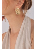 Clarisse lüks gold küpe modeli Clarisse gold textured statement küpe