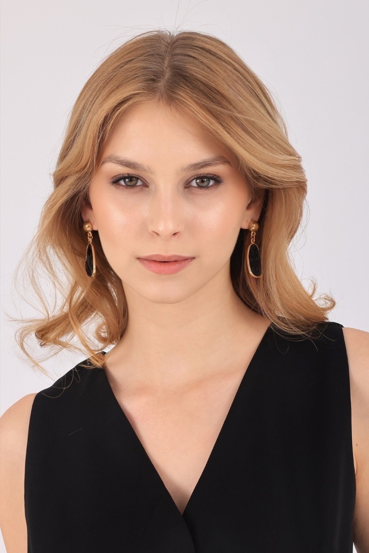 Gold Black Drop Earrings