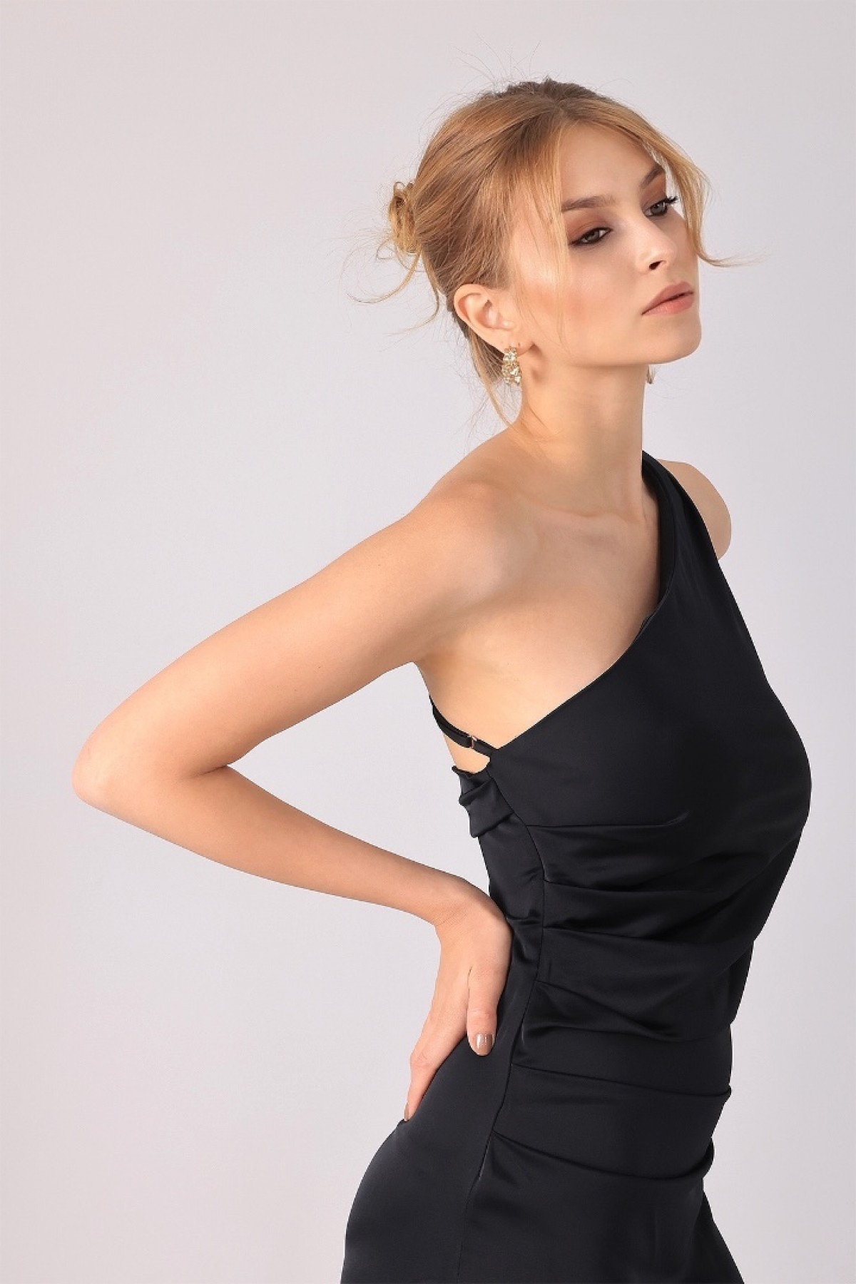 Noir Élégance Black Satin Dress